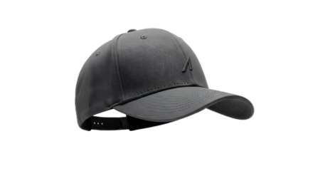 Modern gray baseball cap with embroidered logo on black background
