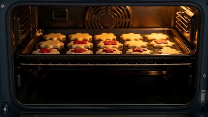 Cookies baking in the oven, ready to eat.