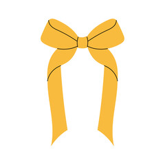Yellow decorative bow with long soft ribbons for gifts, packaging, crafts and celebration designs.