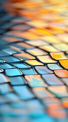An abstract image featuring a mosaic pattern with a gradient of colors and reflections, creating a soft and artistic visual.