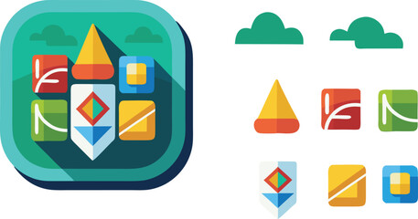 Colorful geometric shapes and abstract elements in a playful design