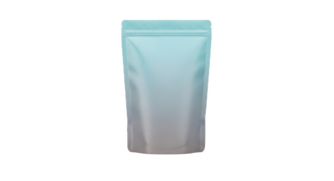 Blank light blue stand up pouch with zipper closure on black background