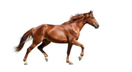 Majestic brown horse in motion against clear background