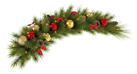 Festive christmas garland with ornaments and pine cones for holiday decorations
