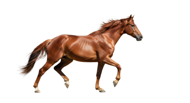Majestic brown horse in motion against clear background