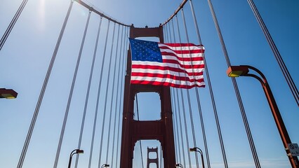 American Flag on Golden Gate Bridge - A Symbol of Patriotism.