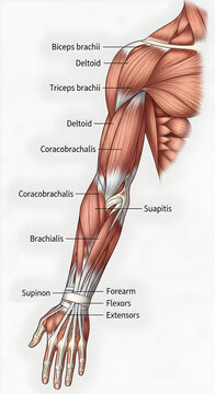 Human Arm Anatomy Illustration Showing Muscles and Tendons
