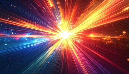 Fototapeta premium Dynamic burst of light representing innovation and inspiration with colorful rays in a digital abstract background