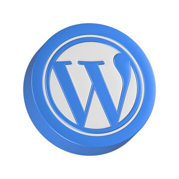 3d rendering icon WordPress in blue round button