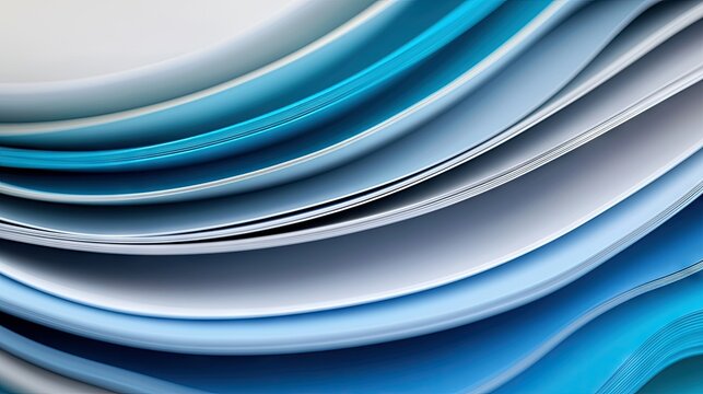 An abstract image featuring layers of blue and white paper arranged in flowing, wave-like patterns. The design creates a modern and dynamic visual.