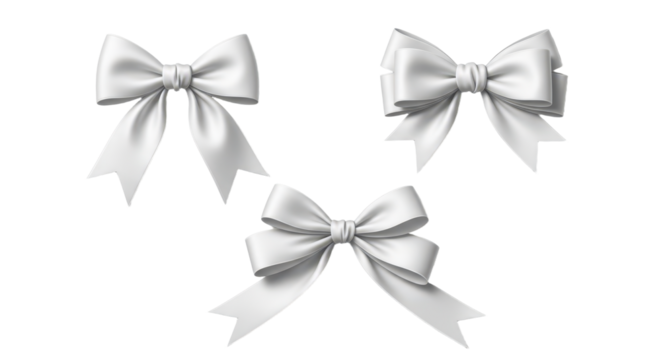 Elegant white ribbon bows set for gift decoration and craft design
