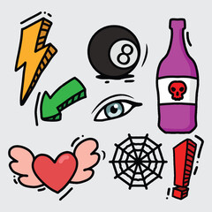a set of colorful doodle style icons