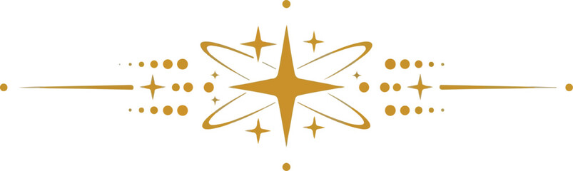 Naklejka premium Border with stars and moon magic. Mystic celestial ornament. Golden astrology tarot element with sun symbol decoration.eps