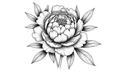 peony flower template with leaves branches 