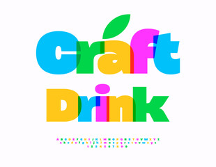 Vector Artistic badge Craft Drink for Cafe and Bar. Transparent Colorful Font. Watercolor Alphabet Letters and Numbers set.