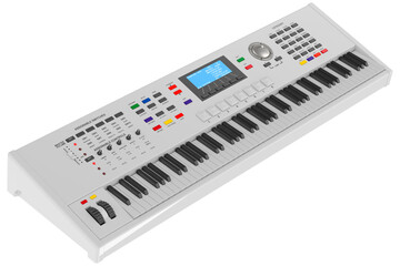 White Electronic Digital Piano, Piano keyboard, Synthesizer, transparent background © MHT Visuals