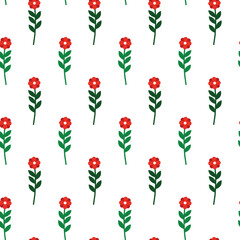 White background Flower rose red stem seamless floral pattern wallpaper plant spring summer textile wrapping paper prints texture illustration vector 