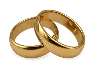 Intertwined gold wedding rings symbolizing marriage, love, commitment, and partnership with a transparent background