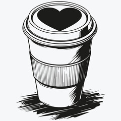 coffee cup top view with heart sketch illustration vector