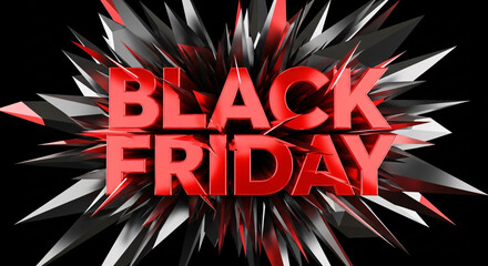 Bold Black Friday sale announcement with intense red lettering and dynamic geometric shards for impactful marketing campaigns and seasonal promotional visuals