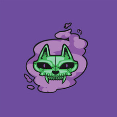 spirit kitten green like a ghost cute and cartoonish for sticker print or clothing patch