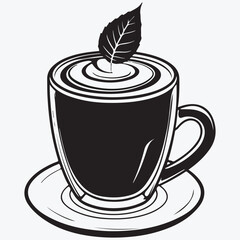 cup of coffee with leaf on a top sketch illustration vector