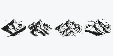 engraved mountain range sketch illustration vector set