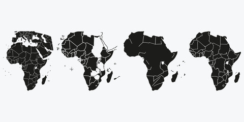 map of Africa silhouette sketch illustration vector set