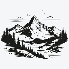 Minimalist mountain landscape sketch illustration vector