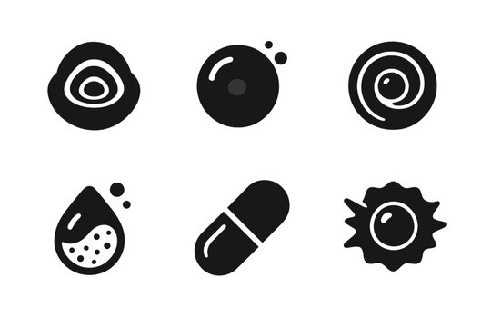 Innovative Pearl Icons. Solid style icons of pearl innovation: layered flavor core pearl, glowing translucent bubble, spiral pearl