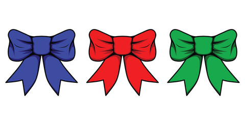 colorful ribbon bows set blue,red, and green decorative bows