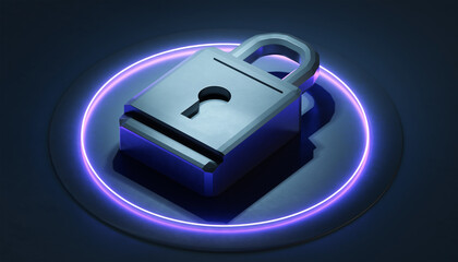 3D Digital Padlock Icon Representing Data Security and Cyber Protection.