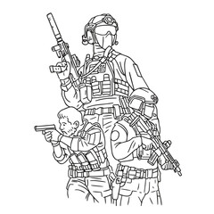 Tactical Operators in Bold Lines vector illustration