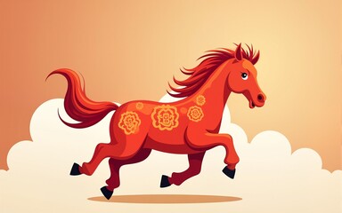 Chinese calendar New Year symbol. Vector cute red cartoon running horse illustration. Happy New Year greeting card, banner template. 2026 Year of the Fire Horse. High quality