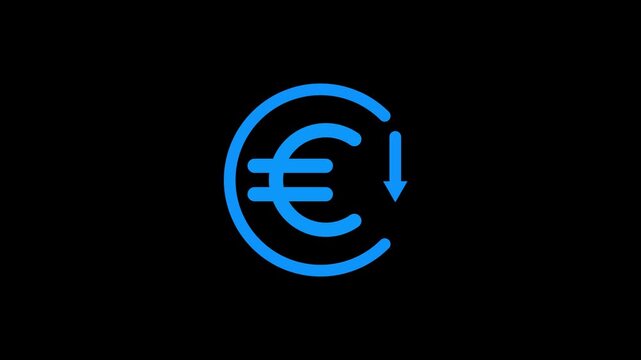 Euro currency price drop concept. circle with down arrow moving animation.Money reduction icon animation.