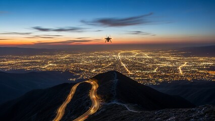 City Lights from Above - A Stunning Nighttime View from the Mountain Top.