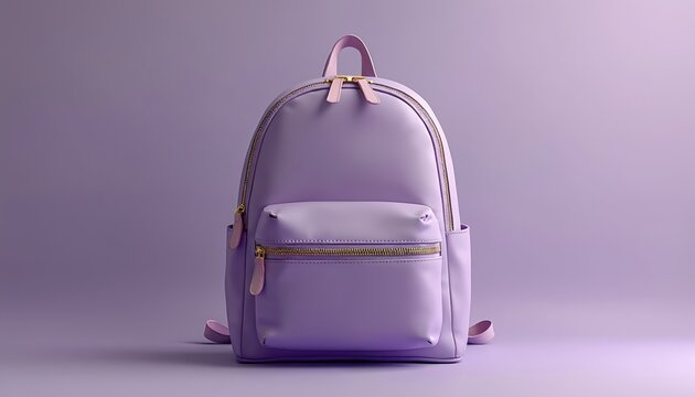 Purple backpack illustration for school. Bag ideal for student, academic visuals. Modern eLearning equipment on clean background. Blank template good for banner design with empty copy space for ads. - Powered by Adobe