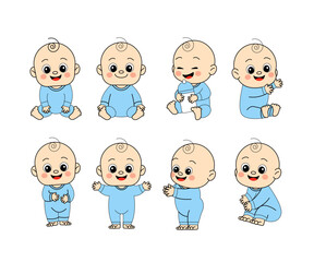 Vector Set Of Babies In Cheerful Poses Cute Illustration For Nursery Decor And Baby Products