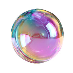 Iridescent soap bubble reflecting light isolated on transparent background