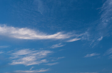 Blue Sky with White Clouds, Sunny Cloudy Sky Texture Background, Fluffy Clouds Pattern, Sunny Cumulus