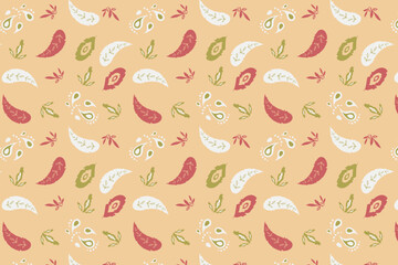 A simple organic paisley with gentle leafy curves and natural flow, perfect for textiles, wallpapers, stationery, boho packaging