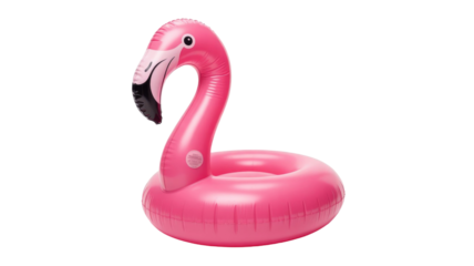 A vibrant pink inflatable flamingo pool float, perfect for summer fun, relaxation, and tropical holidays. background removed