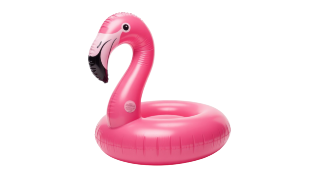 A vibrant pink inflatable flamingo pool float, perfect for summer fun, relaxation, and tropical holidays. background removed