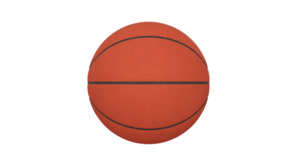 A vibrant orange basketball, meticulously textured with classic black lines, stands isolated against a solid transparent background, ready for athletic play and competition. background removed