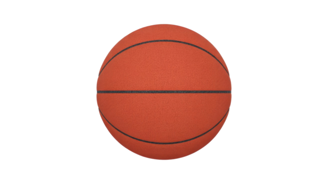 A vibrant orange basketball, meticulously textured with classic black lines, stands isolated against a solid transparent background, ready for athletic play and competition. background removed