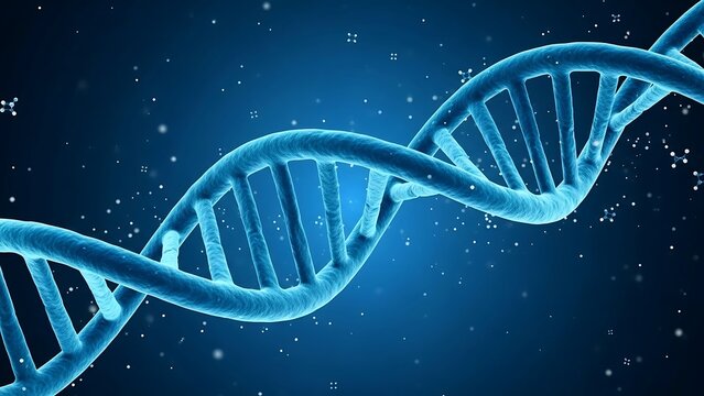DNA Double Helix Structure on Blue Background - Genetic Code Concept.