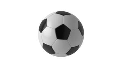 A classic black and white soccer ball, a traditional sports icon, perfectly centered against a solid transparent background, ready for play. background removed