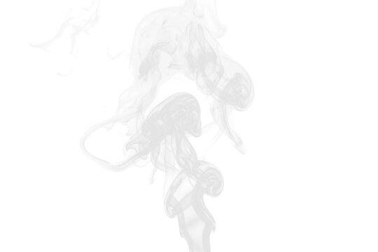 Realistic White Smoke, Fog, Gas or Vape Isolated on Transparent Background. Rising Steam Texture Overlay. Graphic Design VFX Element for Emulating Cigarette, Pipe, Pot boiling or Pollution Process.