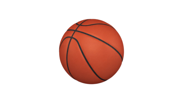 A classic orange basketball with prominent black seams centered against a solid, dark transparent background, ready for sports visuals. background removed