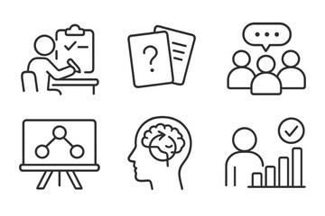 Fototapeta premium Classroom Neuroplasticity Icons. Line style icons of classroom neuroplasticity methods: active recall task, spaced repetition